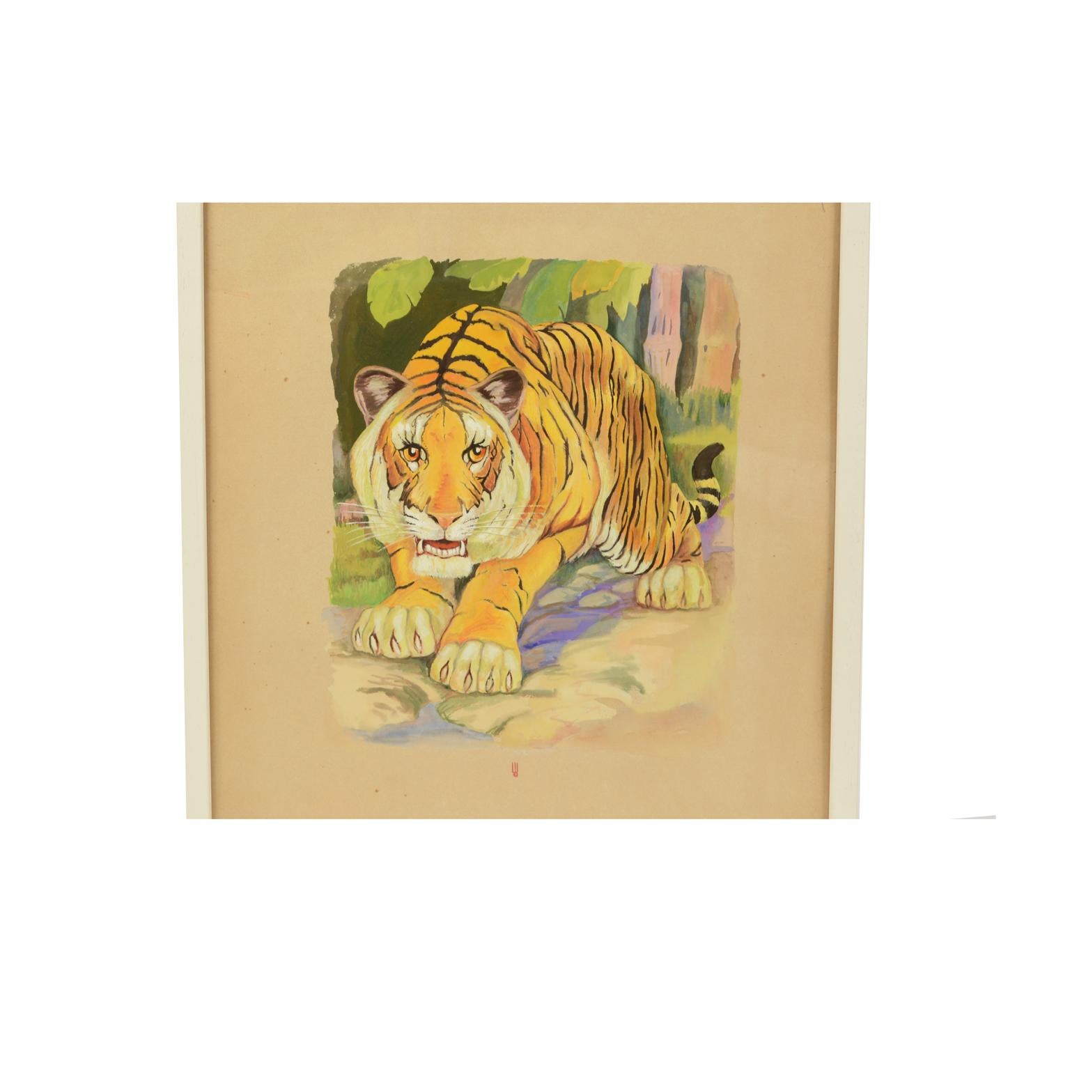 Acrylic colors on paper depicting a tiger; it is a preparatory sketch commissioned for an animals encyclopedia for children, created and signed by a Korean artist in the 1970s. Very good condition. With frame 49.5 x 67 cm.
Shipping is insured by