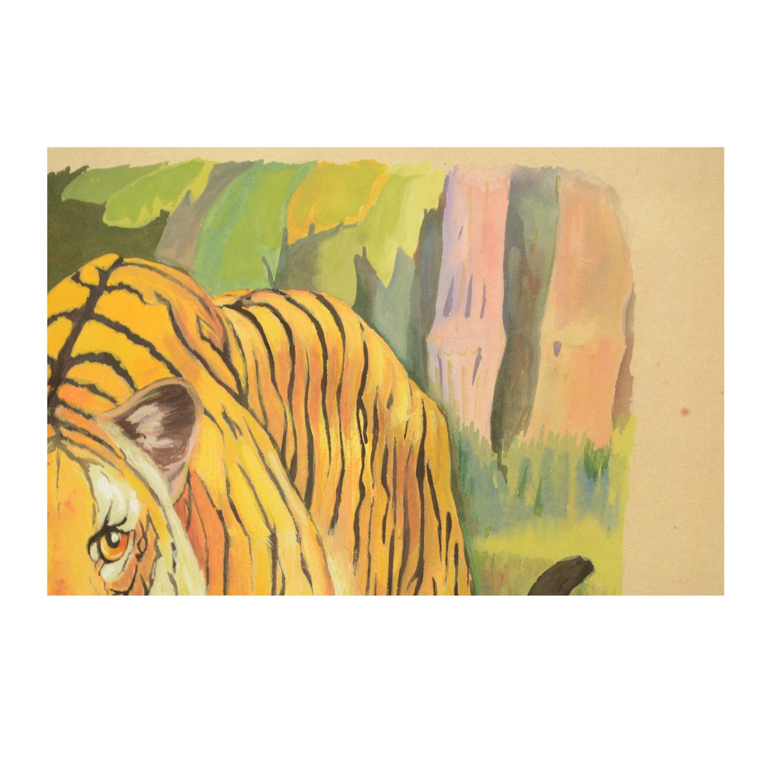 Sketch of a tiger Korea 1970s Acrylic on Paper for an Animals Encyclopedia For Sale 3