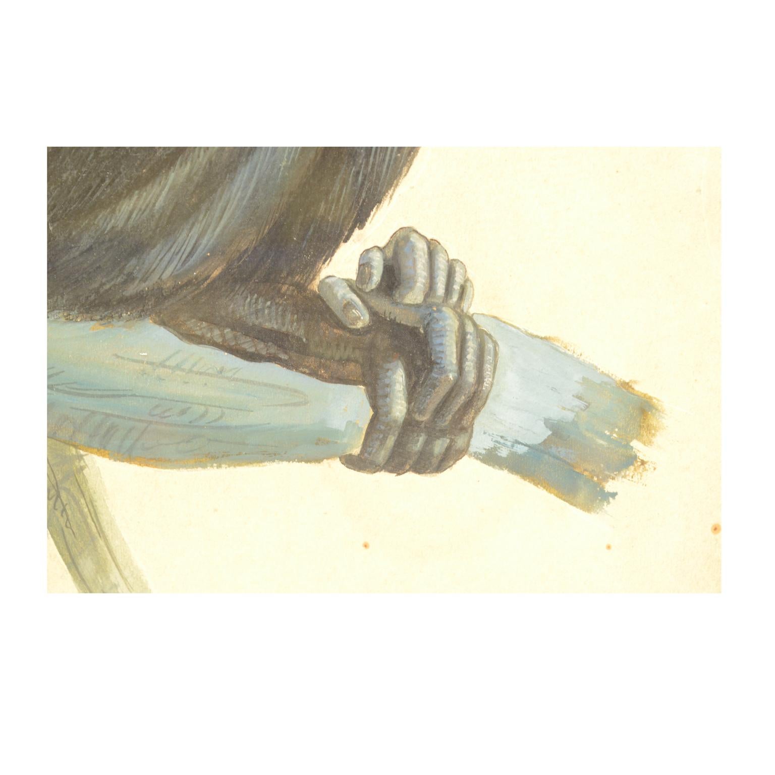 Sketch aus zwei Gibbons Korea 1970er Jahre Acryl auf Papier für eine Tierzeitschrift im Angebot 3