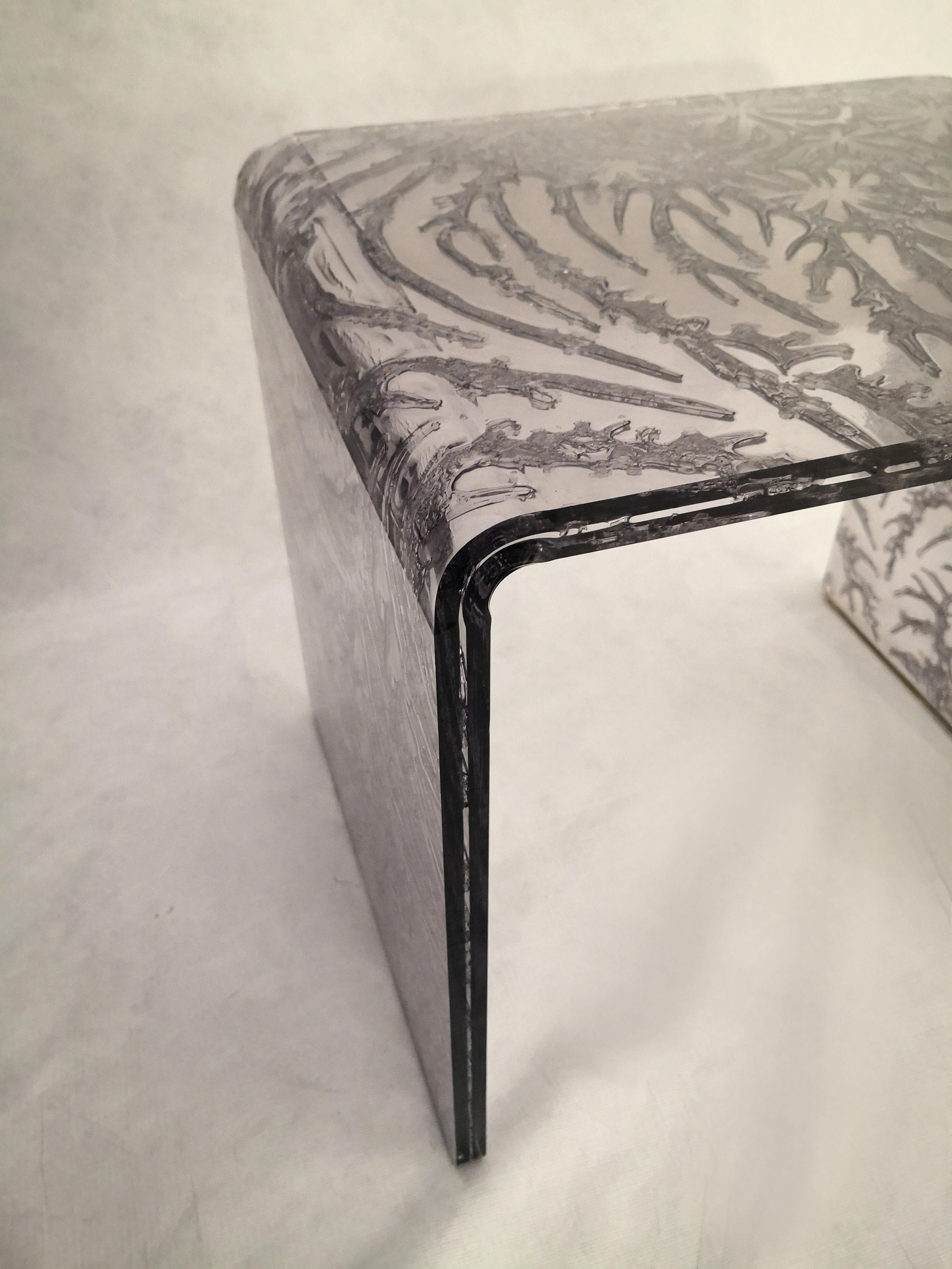 Italian Sketch Mini Ponte Side Table Made of Grey Acrylic Design Roberto Giacomucci 2020 For Sale