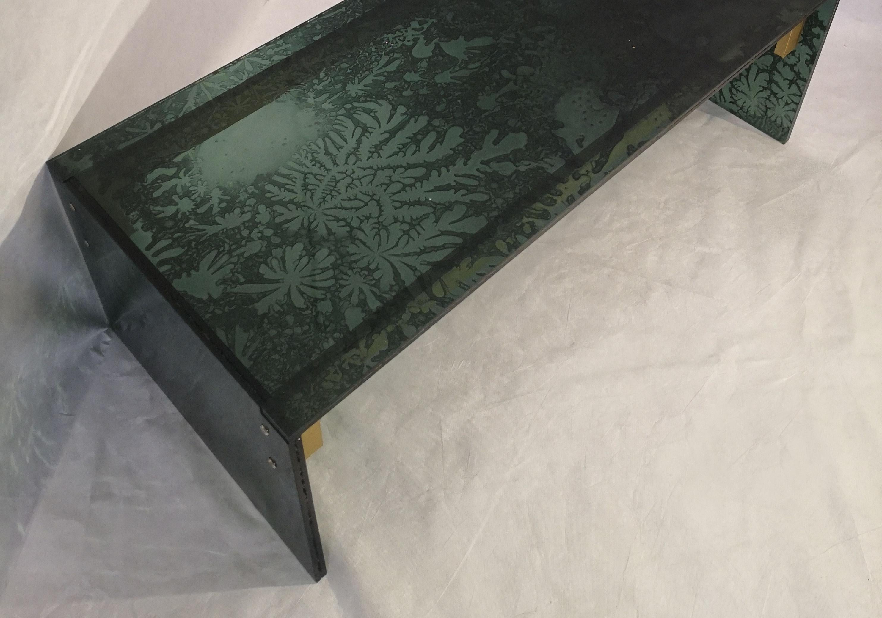 Contemporary Sketch Quadro Coffee Table Made of Green Moss Acrylic Des, Roberto Giacomucci For Sale