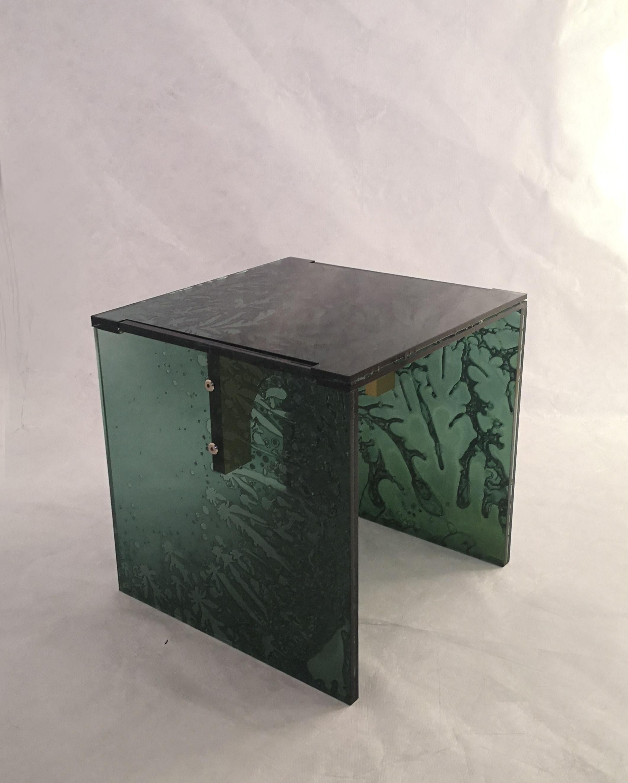 Sketch Quadro Side Table 1 Made of Green Moss Acrylic Des, Roberto Giacomucci In New Condition For Sale In ancona, IT