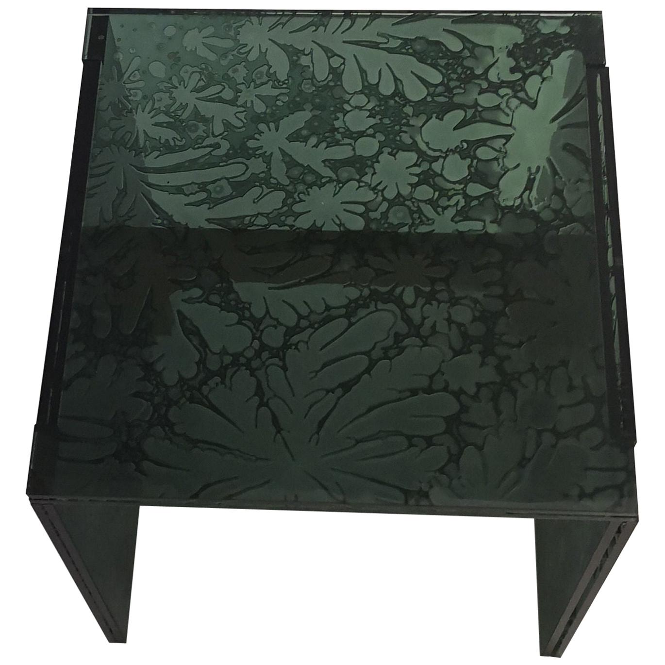 Sketch Quadro Side Table 1 Made of Green Moss Acrylic Des, Roberto Giacomucci For Sale