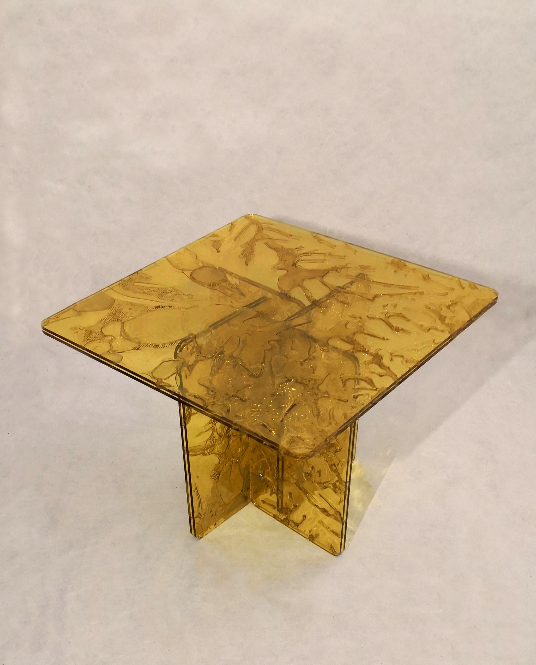 Sketch Quadro Sidetable Made of Yellow Acrylic Des. Roberto Giacomucci in 2022 In New Condition For Sale In ancona, IT