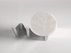 Tavolino in acciaio Sketch con piano in marmo, design contemporaneo, Made in Italy