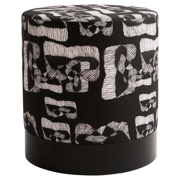 Modern Rounded Footstool Modern Custom Round Ottoman with Plinth Base For Sale at 1stDibs