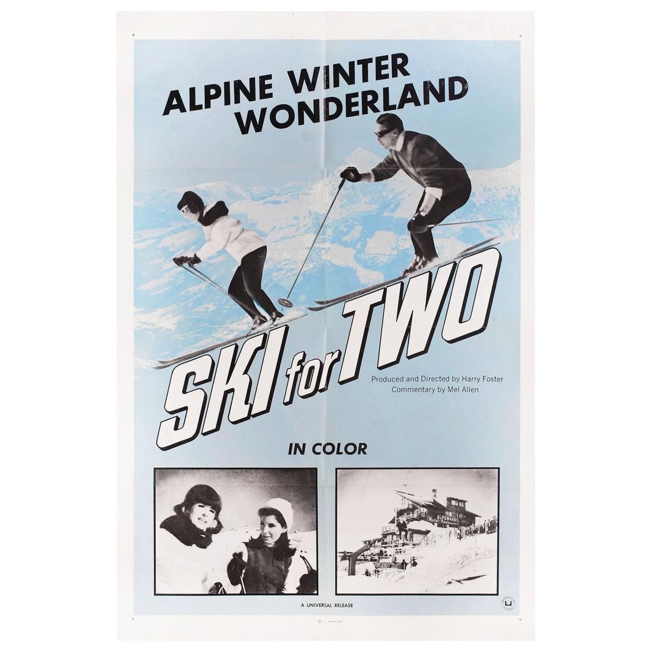 affiche de film en une feuille "Ski for Two" des années 1960 aux États-Unis