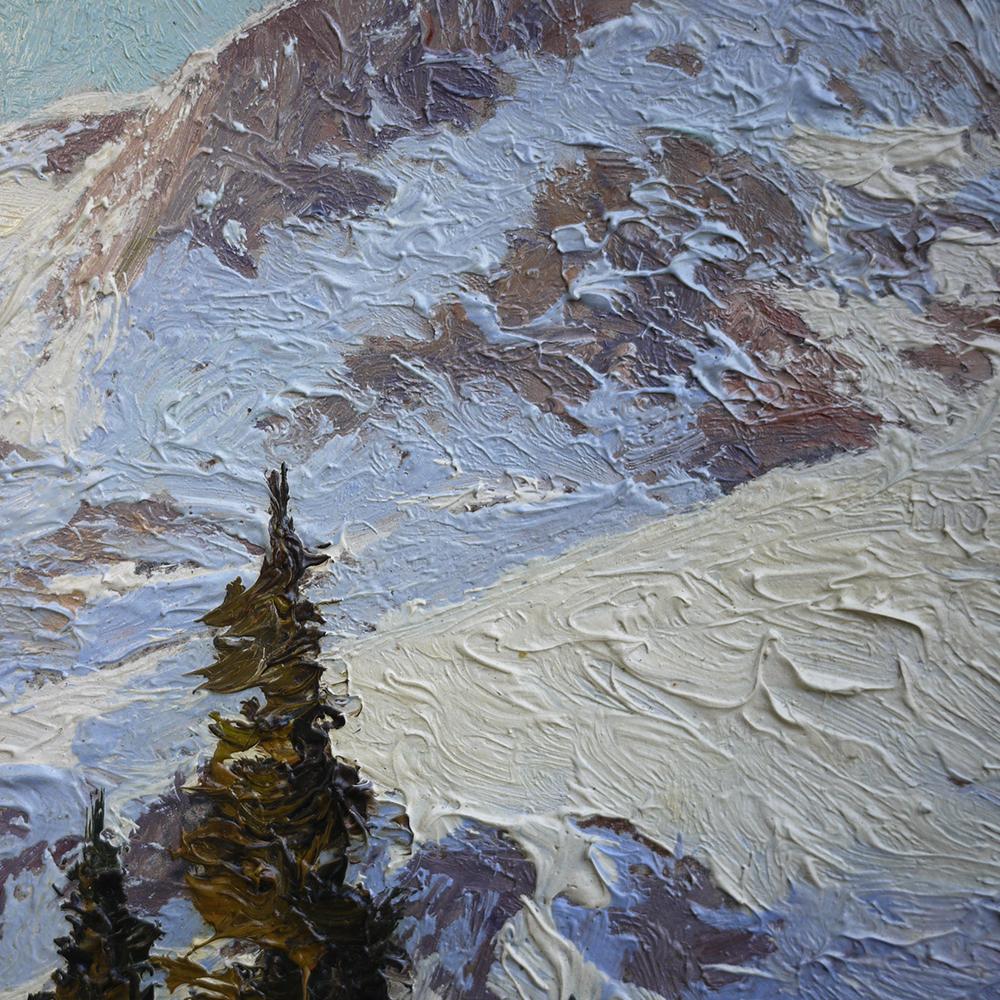 Ski Mountain Painting, Alps, Oil on Cardboard, Egon J. Rosbroy, 1930s 1