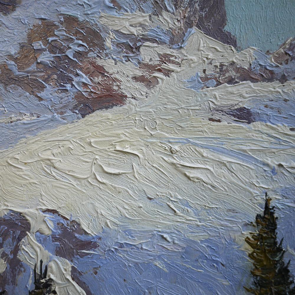 Ski Mountain Painting, Alps, Oil on Cardboard, Egon J. Rosbroy, 1930s 2