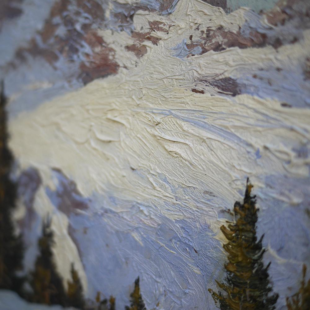 Ski Mountain Painting, Alps, Oil on Cardboard, Egon J. Rosbroy, 1930s 3