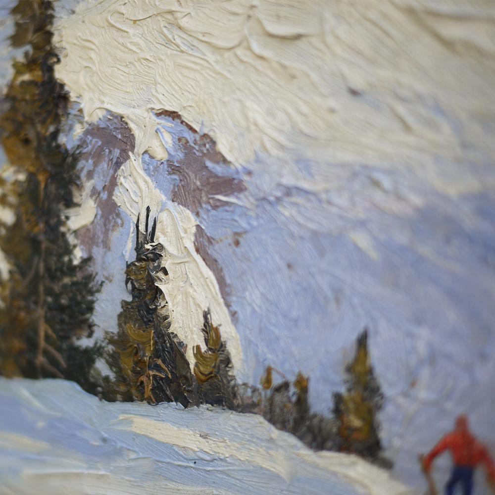 Ski Mountain Painting, Alps, Oil on Cardboard, Egon J. Rosbroy, 1930s 4