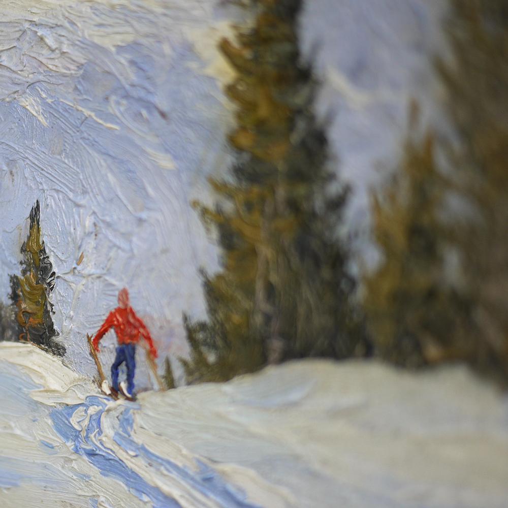 Ski Mountain Painting, Alps, Oil on Cardboard, Egon J. Rosbroy, 1930s 5