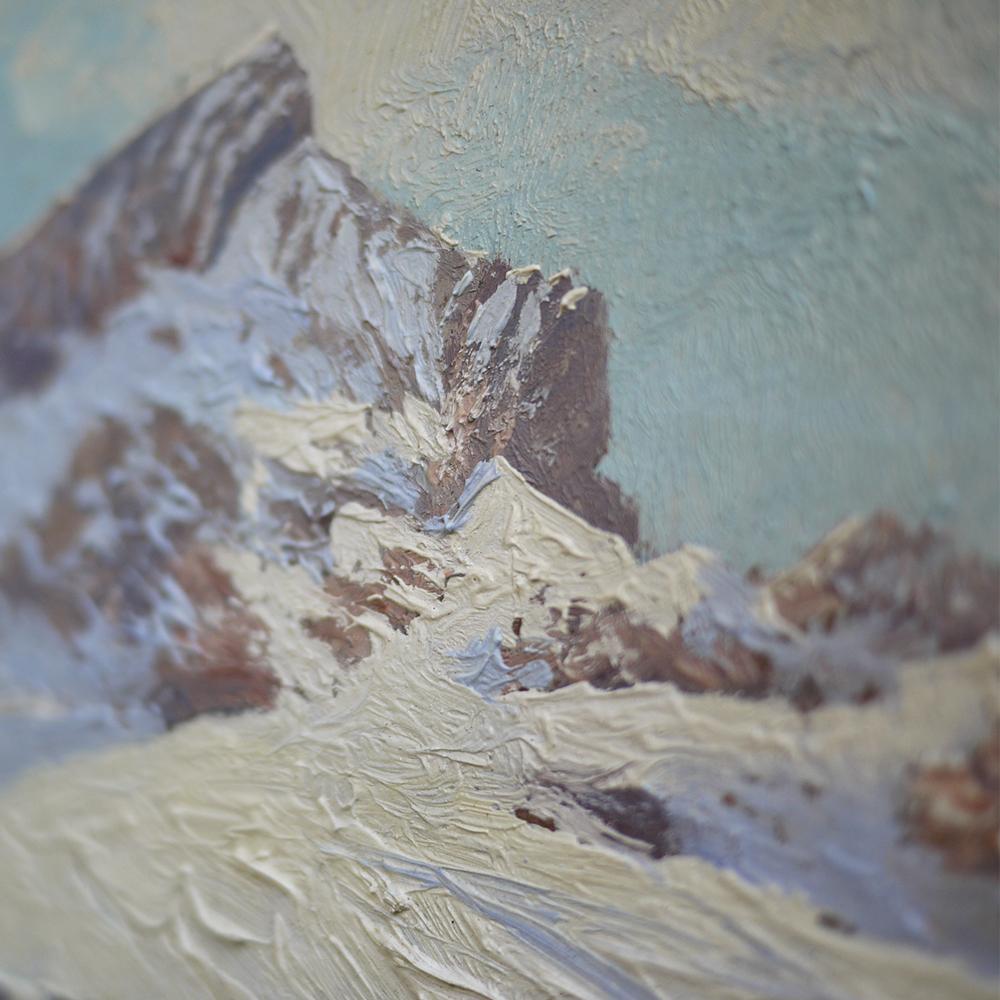 Ski Mountain Painting, Alps, Oil on Cardboard, Egon J. Rosbroy, 1930s 7