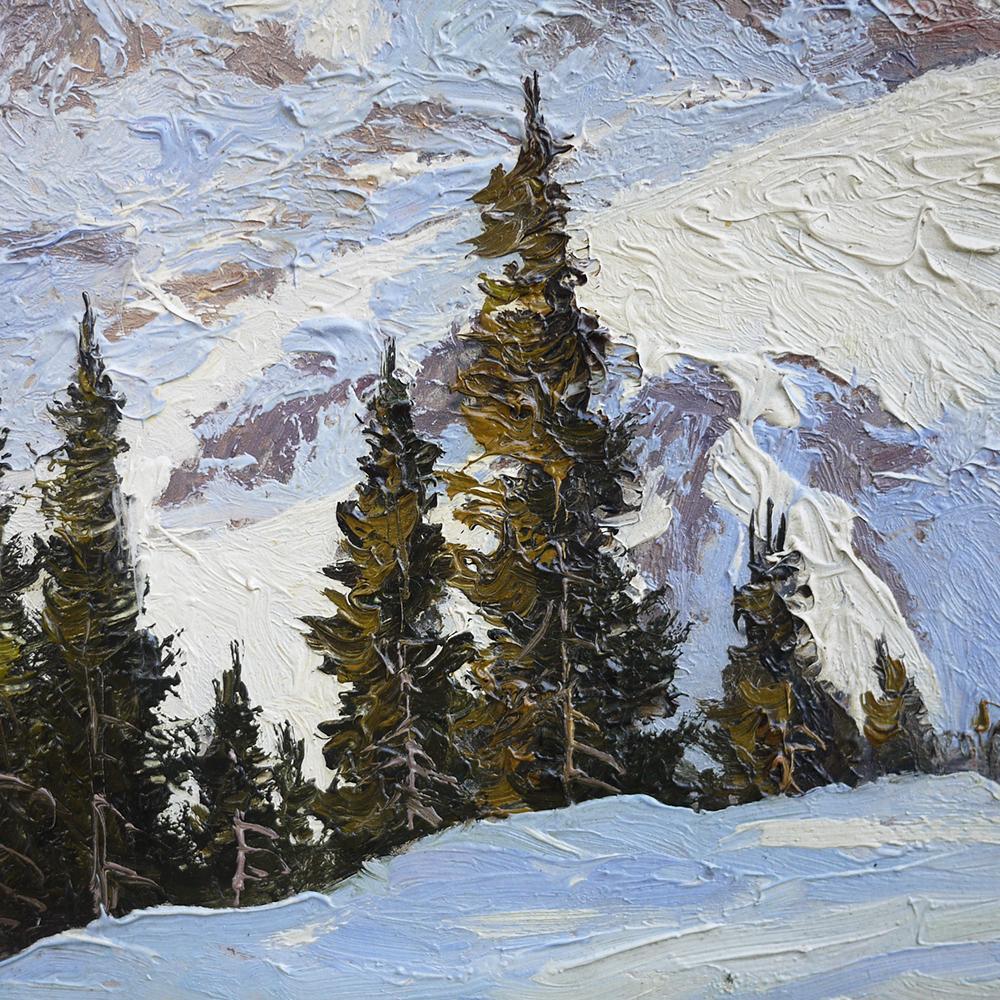 Mid-20th Century Ski Mountain Painting, Alps, Oil on Cardboard, Egon J. Rosbroy, 1930s