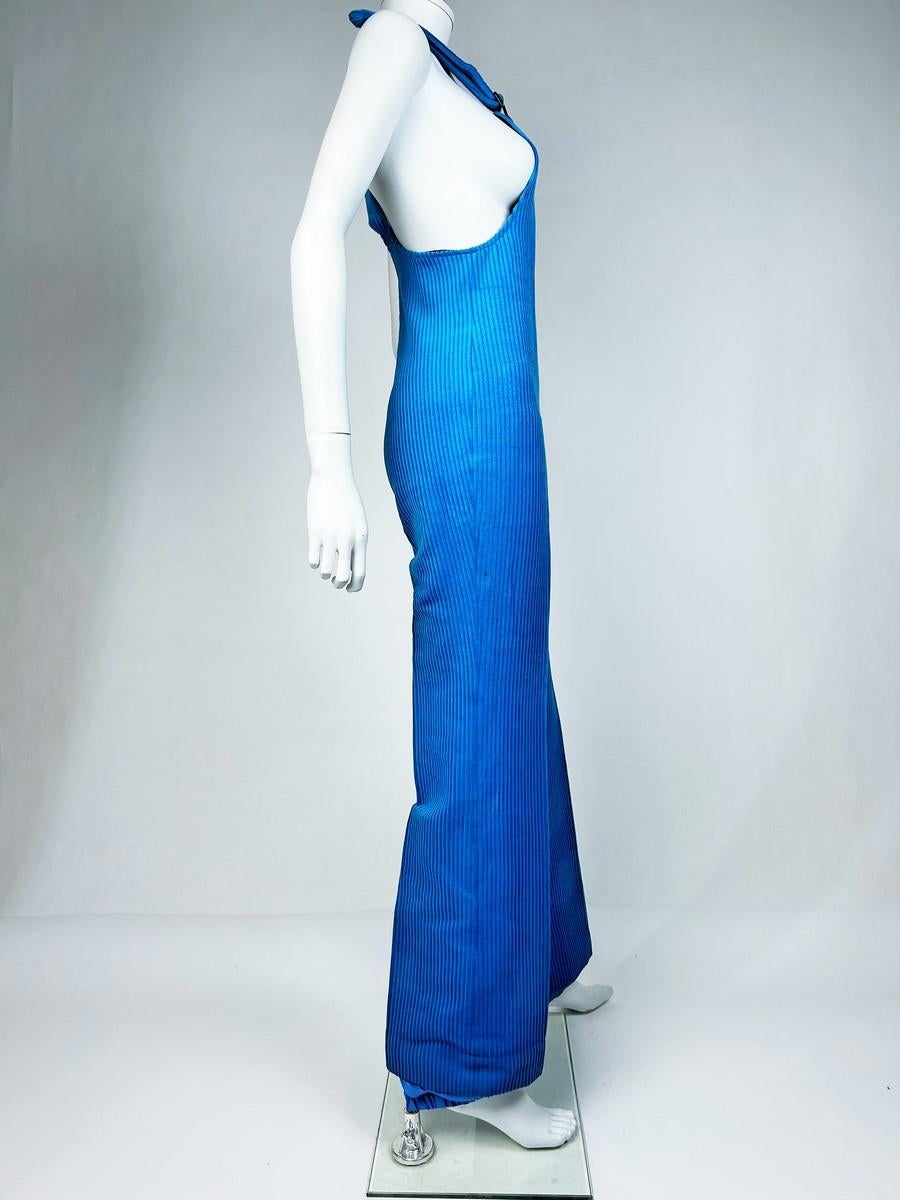 Women's Ski overalls in blue stretch velvet by Jantzen Circa 1975 For Sale