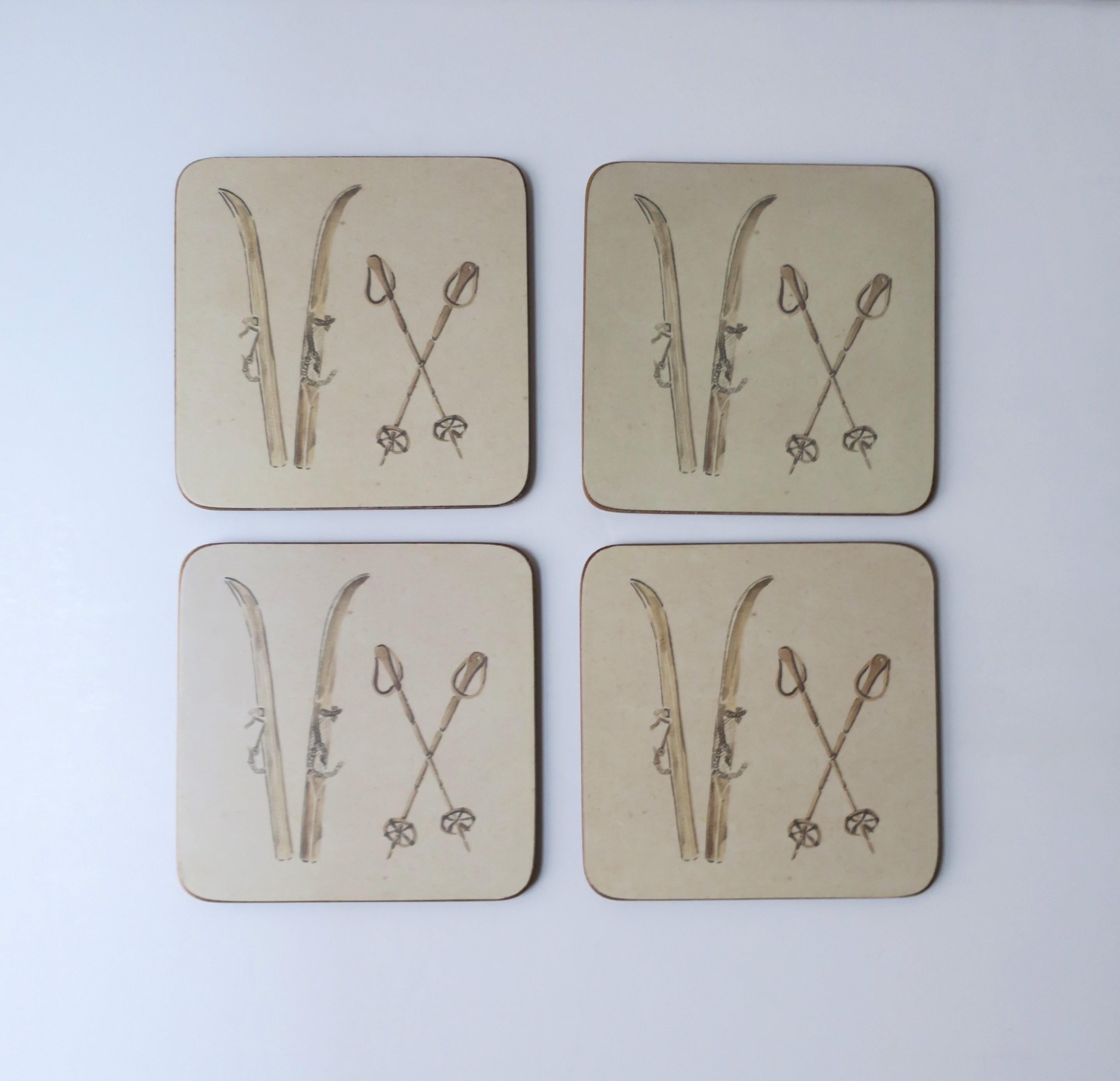French Alpine Skier Cocktail Drinks Coasters, Set of 4  For Sale