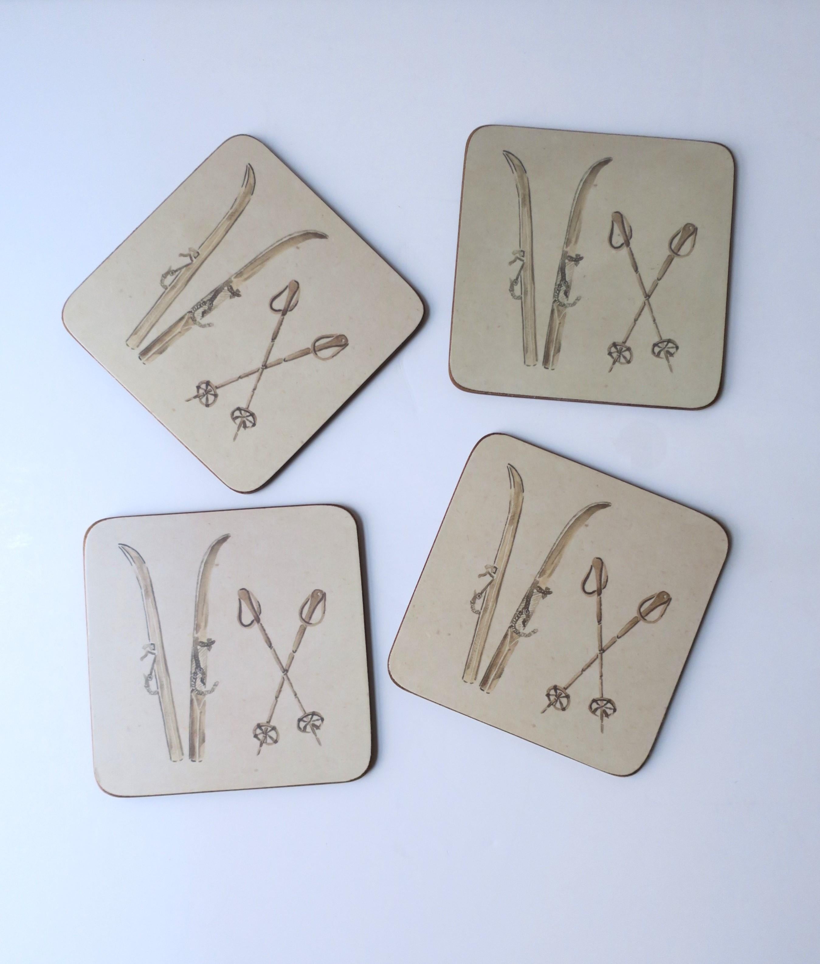 Alpine Skier Cocktail Drinks Coasters, Set of 4  In Good Condition For Sale In New York, NY