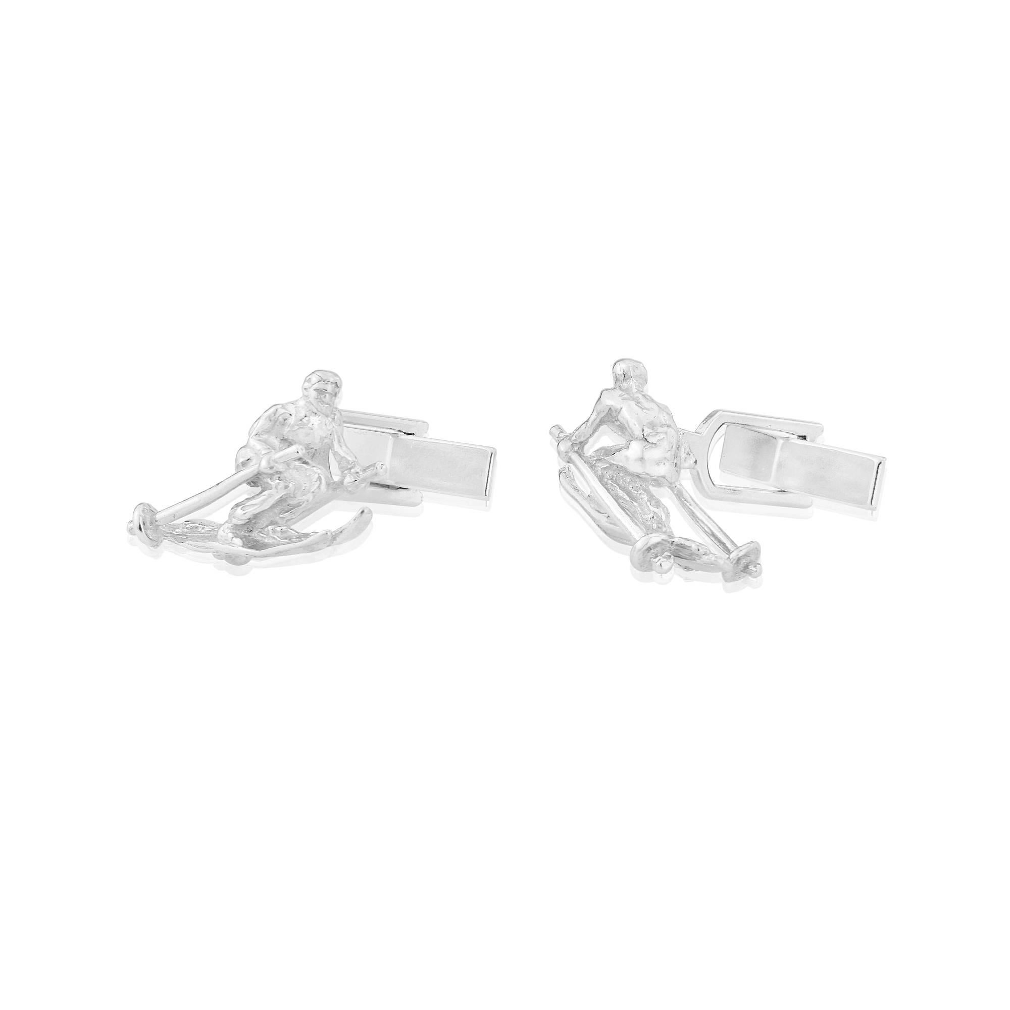 This highly realistic design catches the crouching movement of the Skiier.
Simon took a mould of a vintage charm to create this striking design.
The cufflinks are cast in solid sterling silver soldered as a left and right and sit beautifully on the