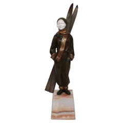 Louis Sosson Art Deco Skier Bronze Sculpture Signed L.Sosson to Base 1920's