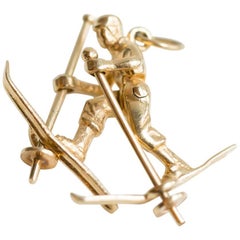 Skier Pendant Charm 14 Karat Yellow Gold