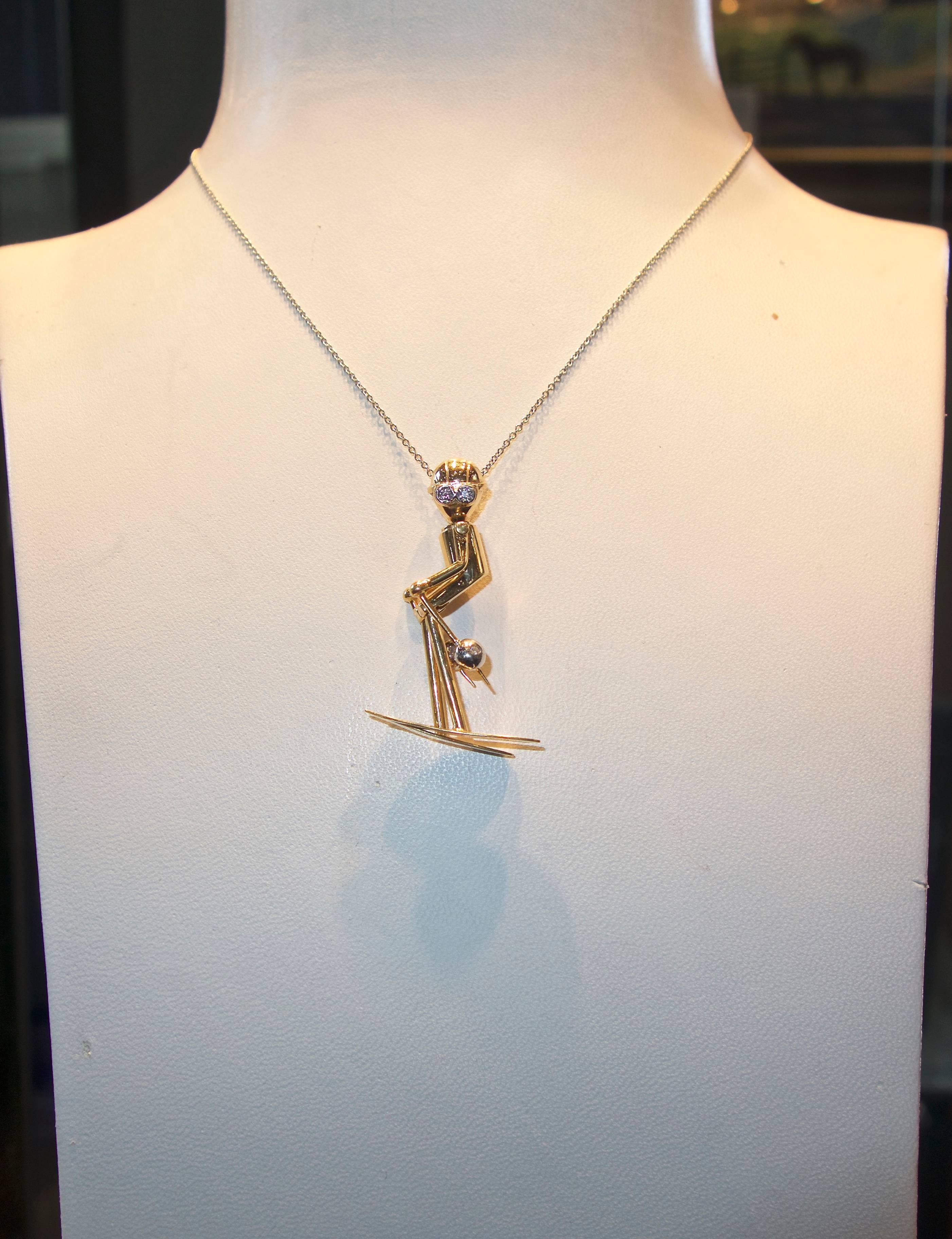 Skier Pendant in 18 Karat Gold with Diamonds 2