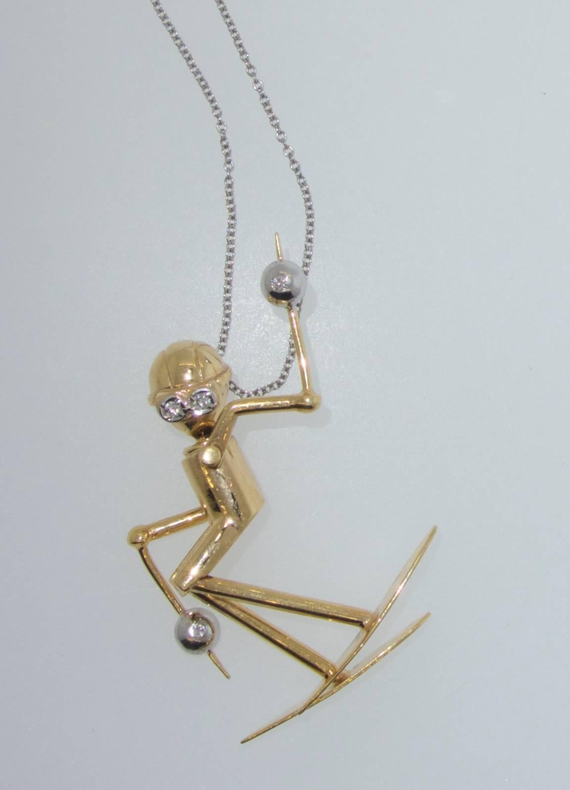 Women's or Men's Skier Pendant in Gold with Diamond Accents