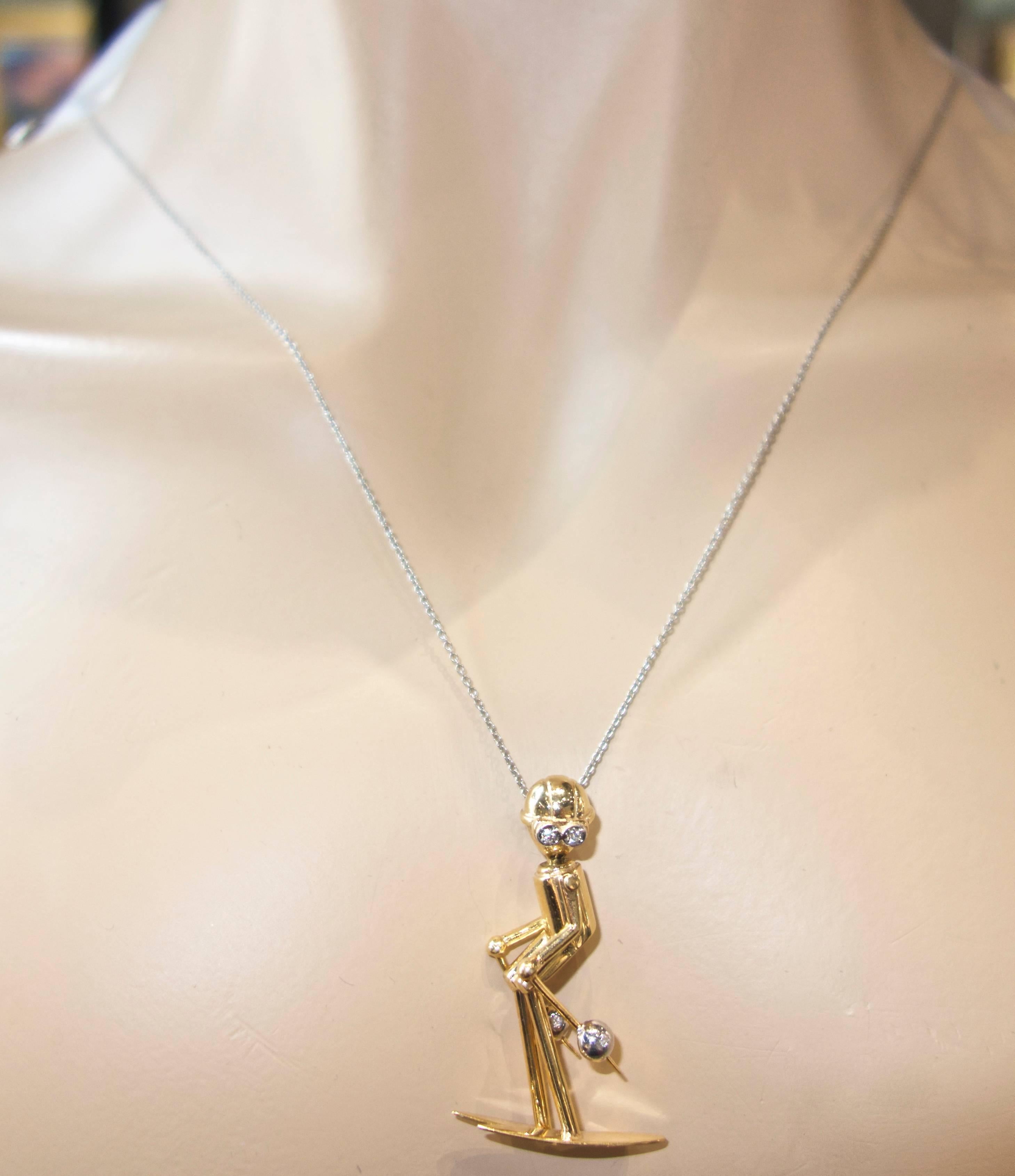 Skier Pendant in Gold with Diamond Accents 2