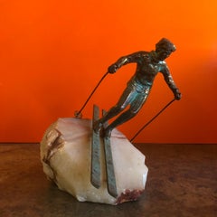 Skier Sculpture on Onyx Base by C. Jere