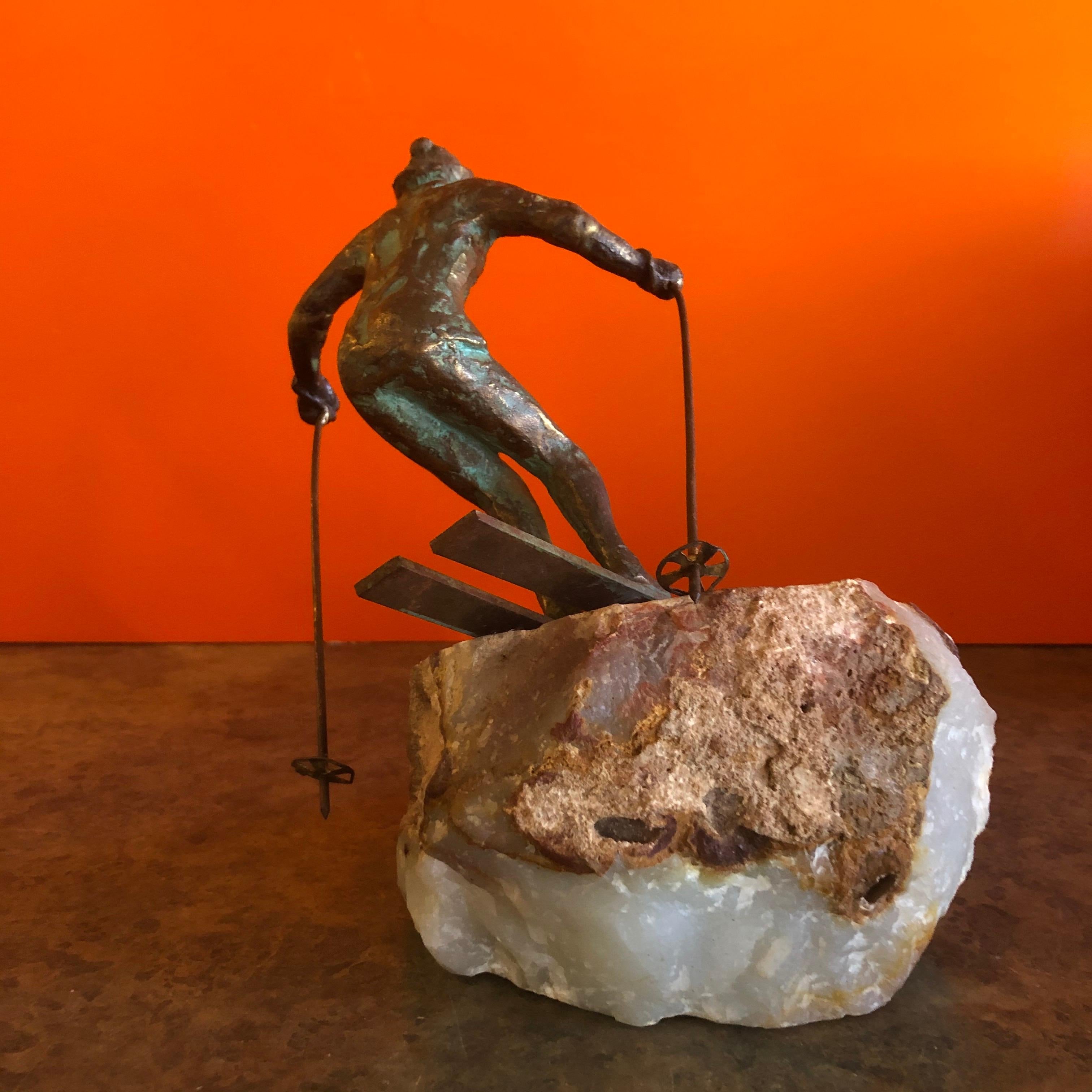 American Skier Sculpture on Onyx Base by C. Jere