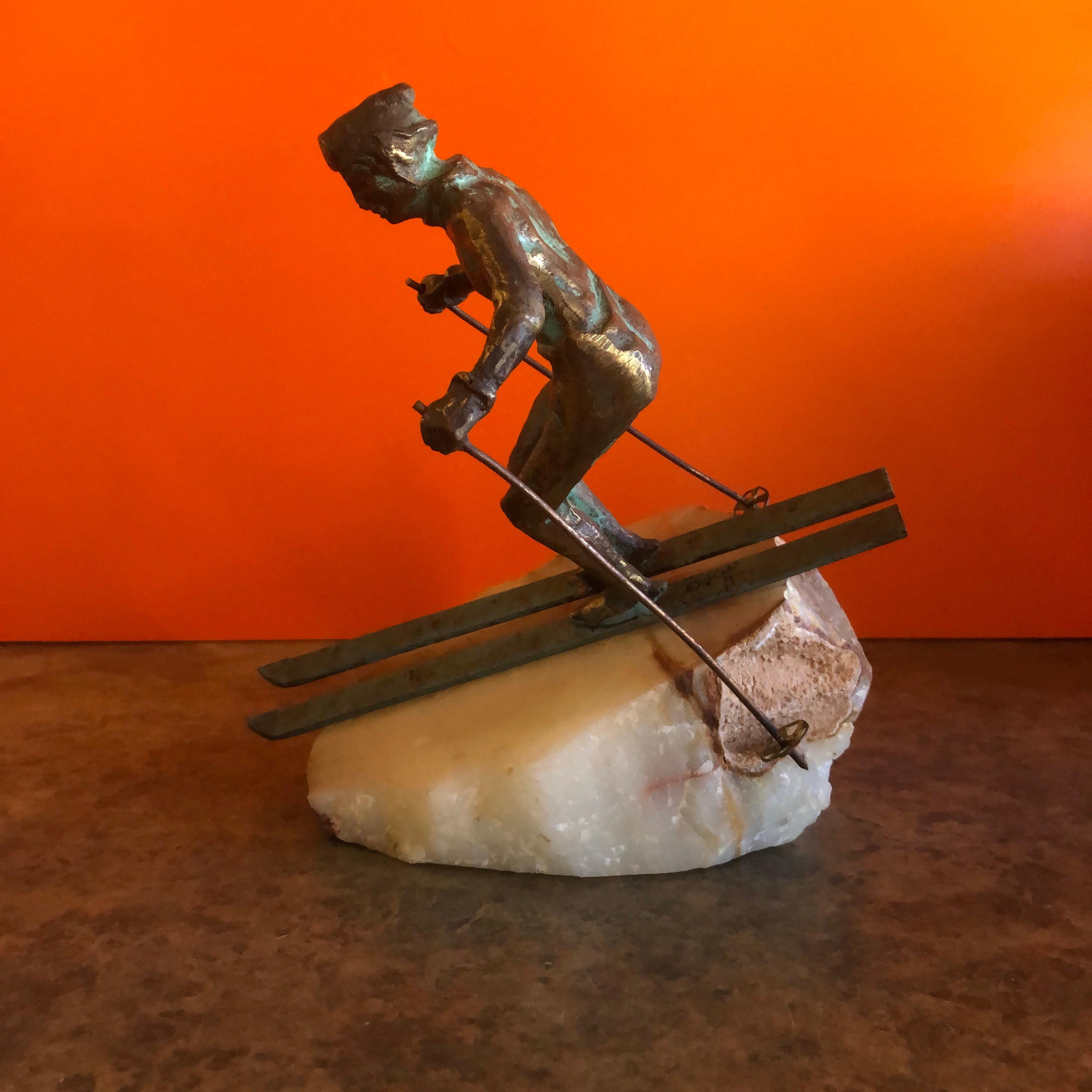 Skier Sculpture on Onyx Base by C. Jere In Good Condition In San Diego, CA