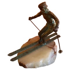 Retro Skier Sculpture on Onyx Base by C. Jere
