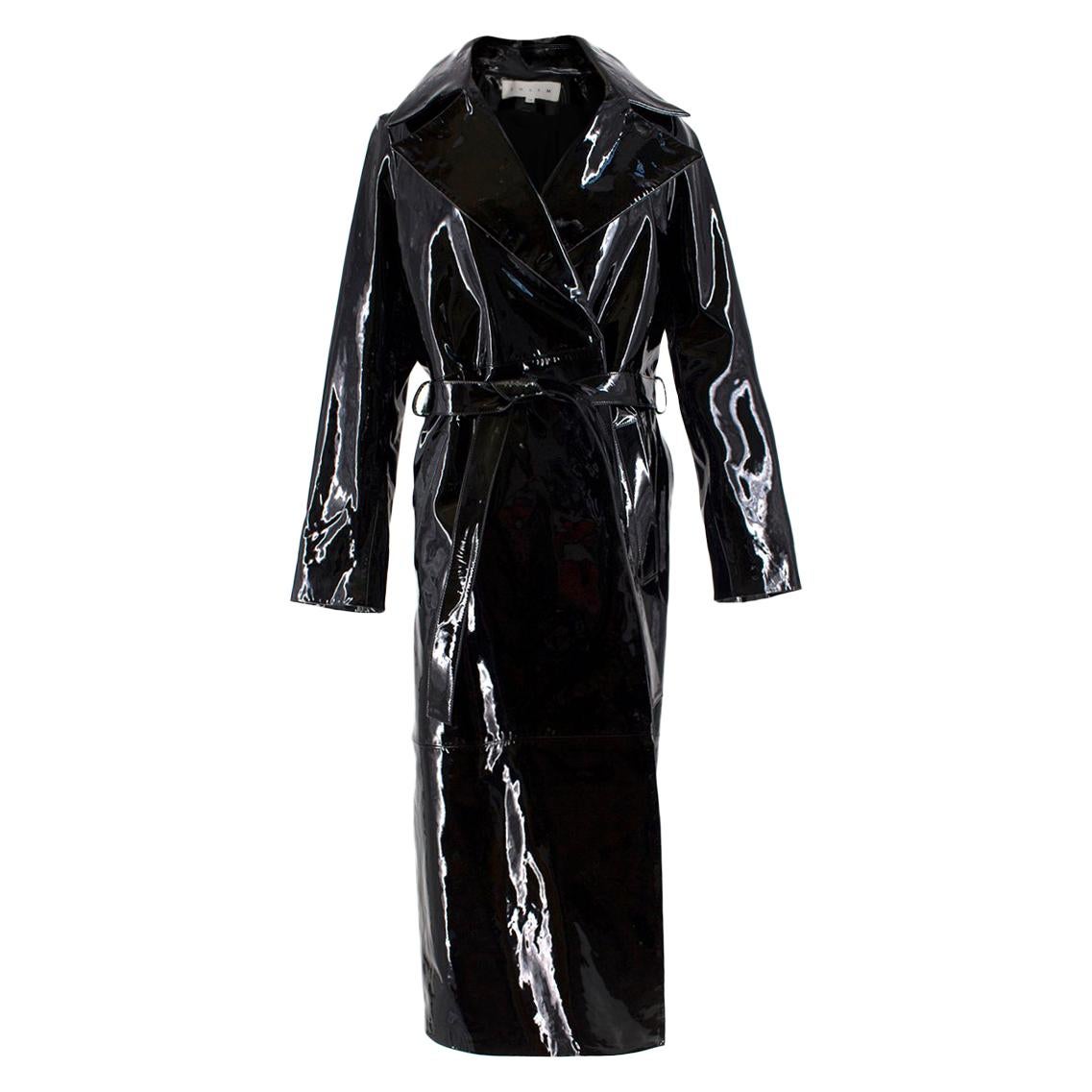 Skiim Karla Black Patent Leather Trench Coat - New Season Size 38 For Sale