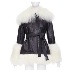 SKIIM PARIS Fran Mongolian diamond embossed lambskin leather belted coat FR36 S