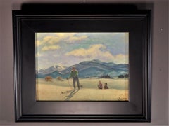 Skiing in Sun Valley, Oil Painting on Canvas Signed Abrams, circa 1938
