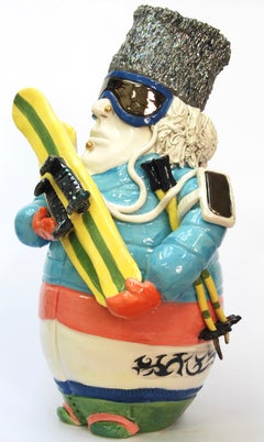 Skiing Man, Design Decorative Centerpiece Handmade Italy 2020, Hand-Crafted