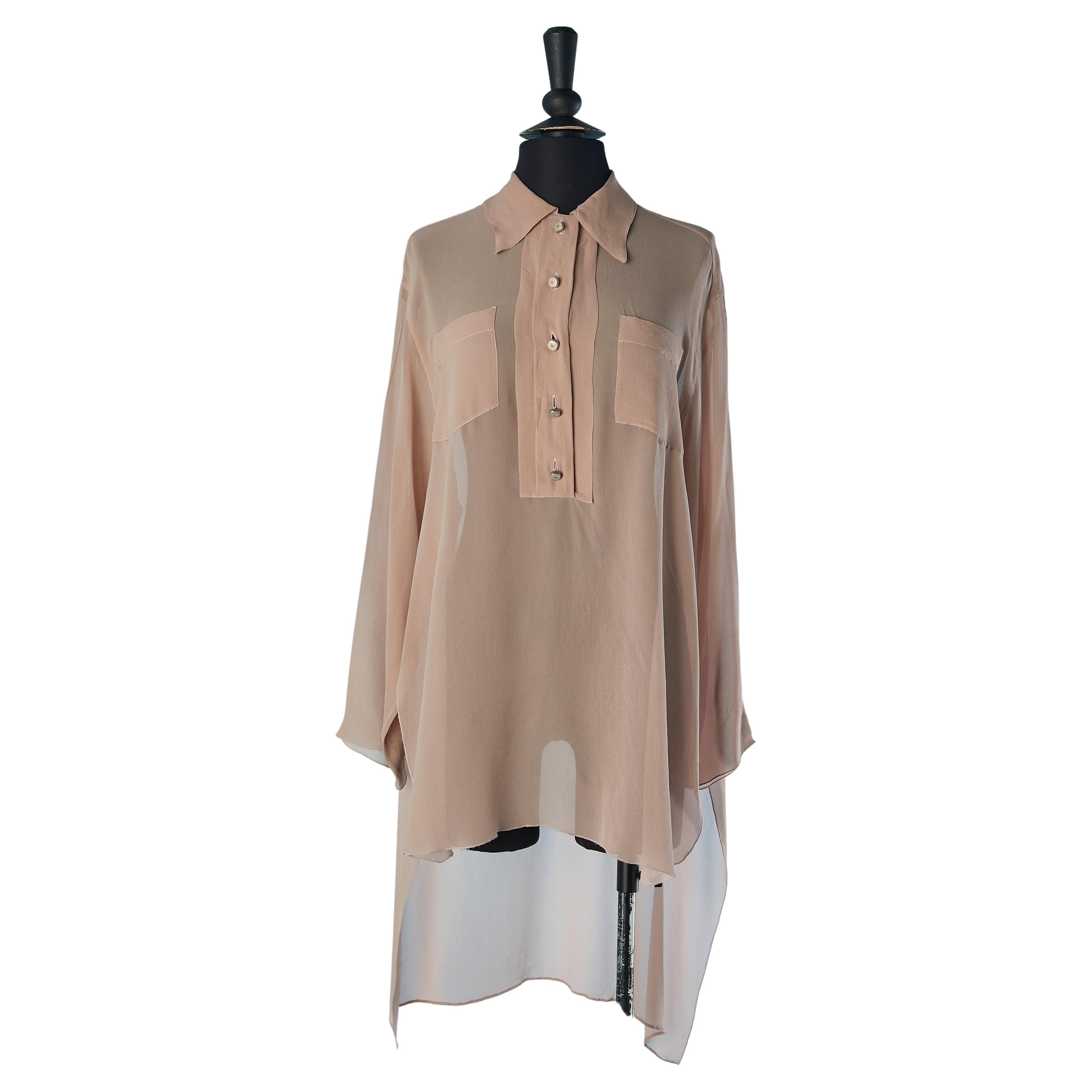 Skin color shirt in silk chiffon and branded buttons Chanel  For Sale