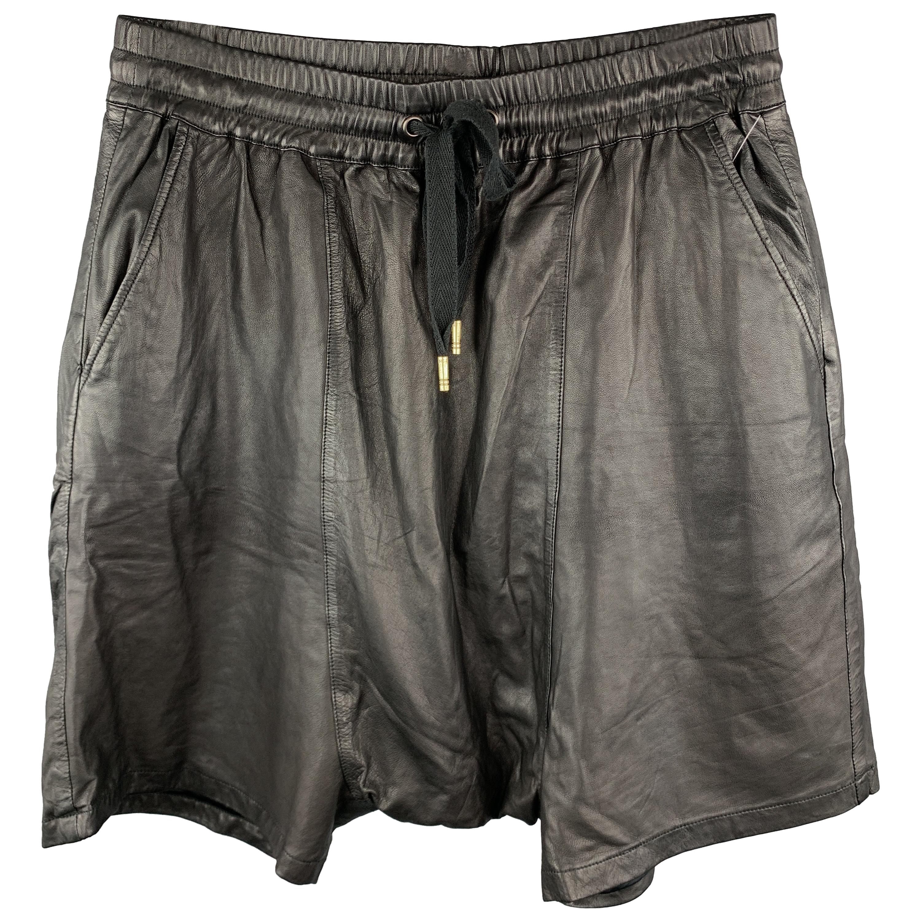 SKINGRAFT Size L Black Leather Drop-Crotch Shorts