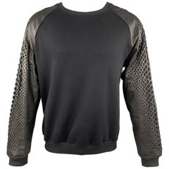 SKINGRAFT Size M Black Cotton Laser Cut Leather Raglan Sleeve Sweatshirt