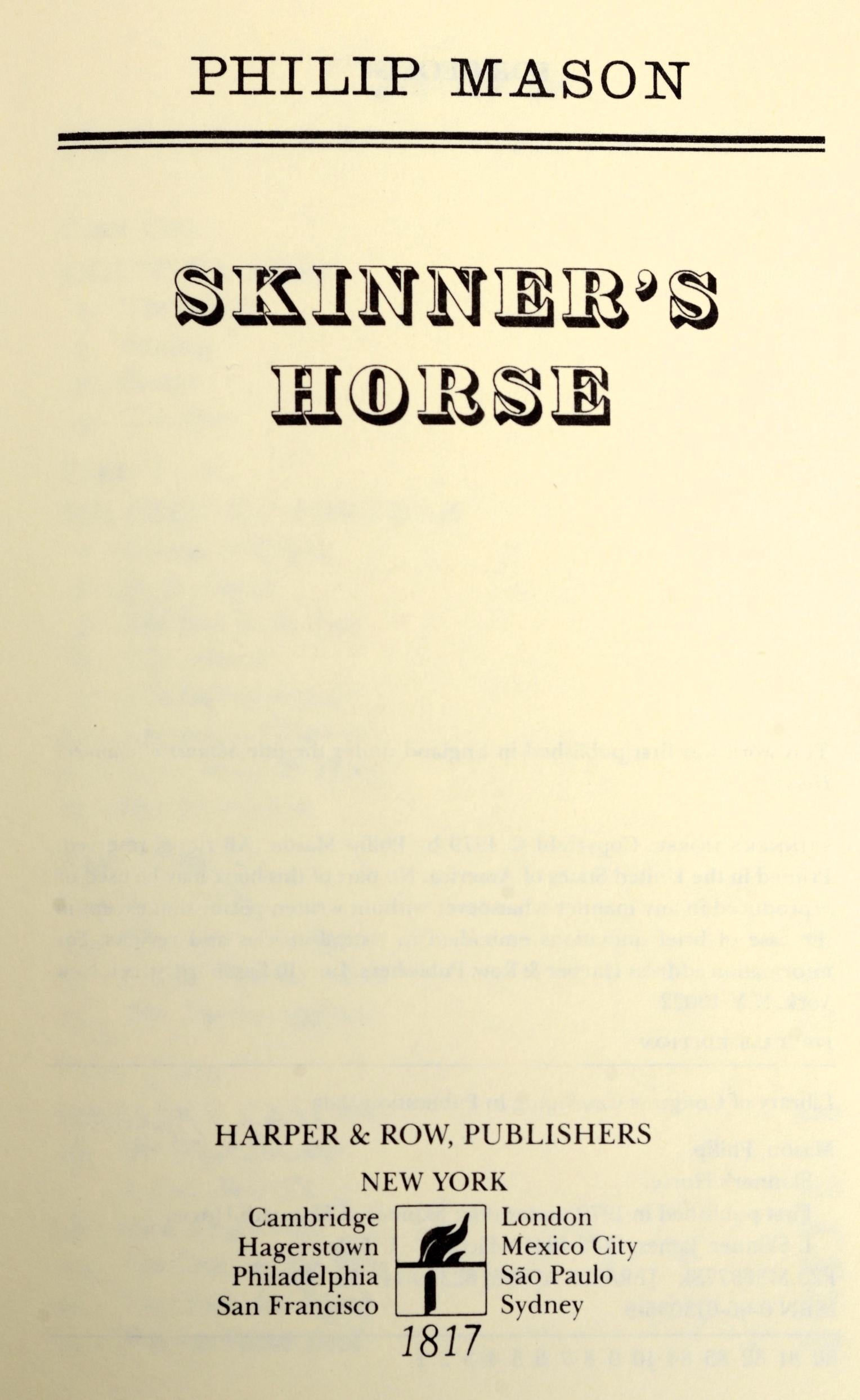 Skinner's Horse by Philip Mason, Stated First Edition In Good Condition For Sale In valatie, NY
