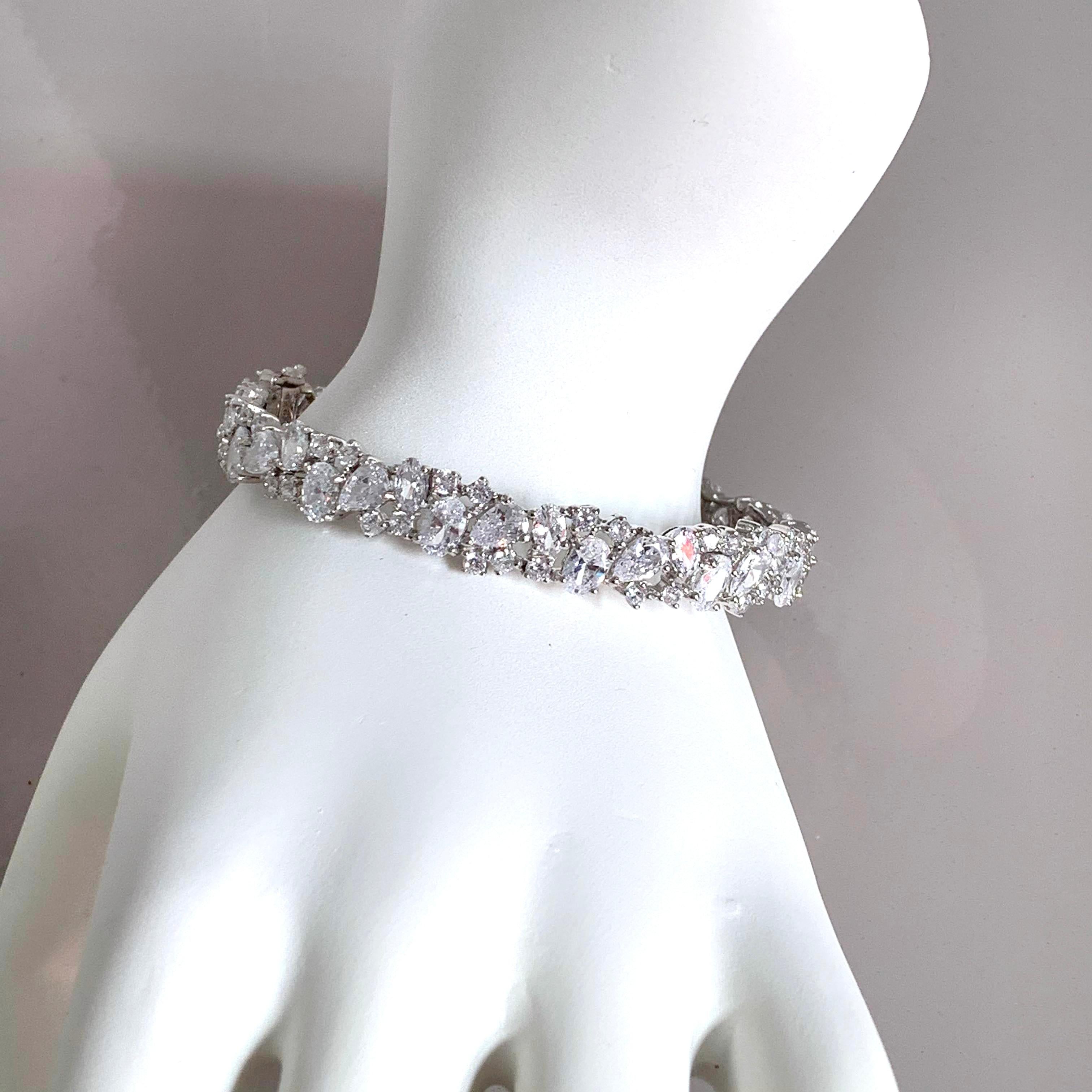 Contemporary Skinny All-around Encrusted Faux Diamond Sterling Silver Bracelet