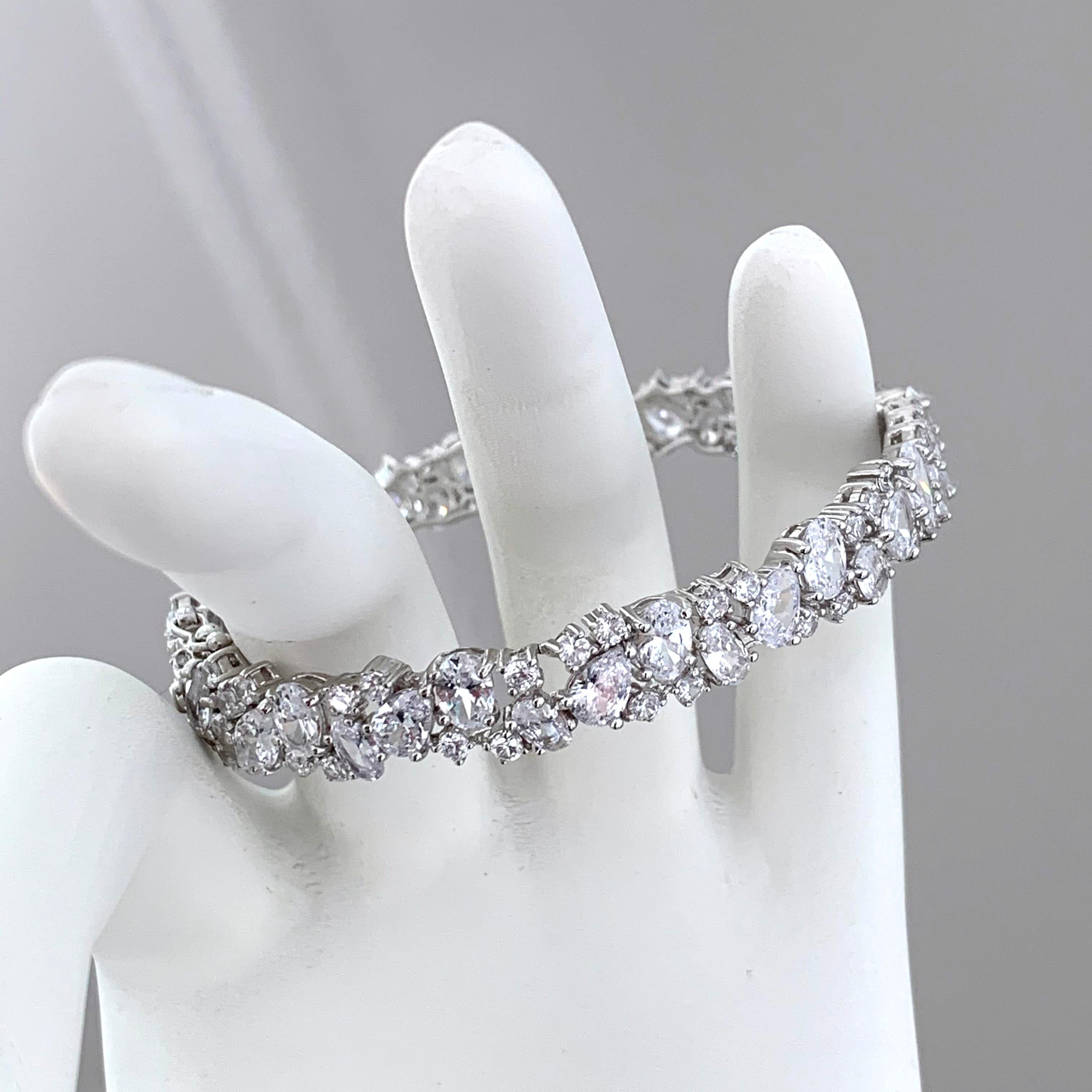 Skinny All-around Encrusted Faux Diamond Sterling Silver Bracelet In New Condition In Los Angeles, CA