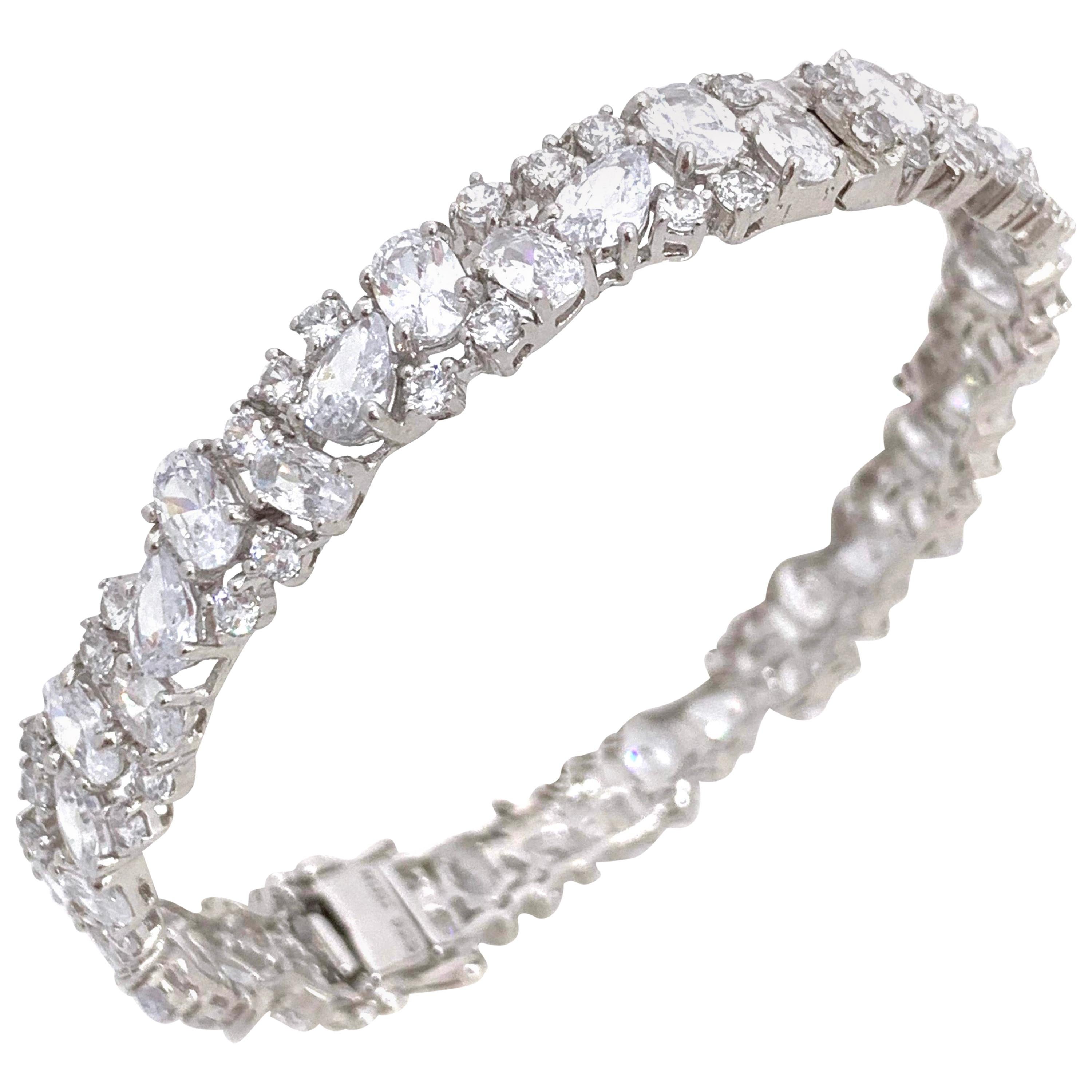 Skinny All-around Encrusted Faux Diamond Sterling Silver Bracelet