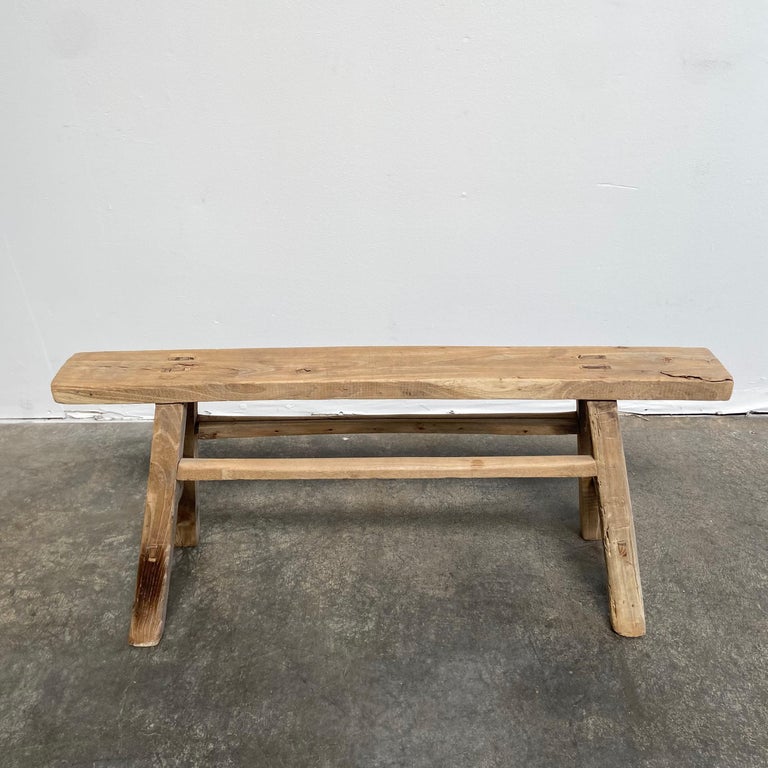 Skinny Bench Vintage Antique Elm Wood Bench For Sale at 1stDibs