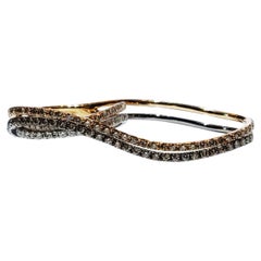 Skinny Curvy White & Champagne Diamond 18K Gold Two-Finger Double Ring Set