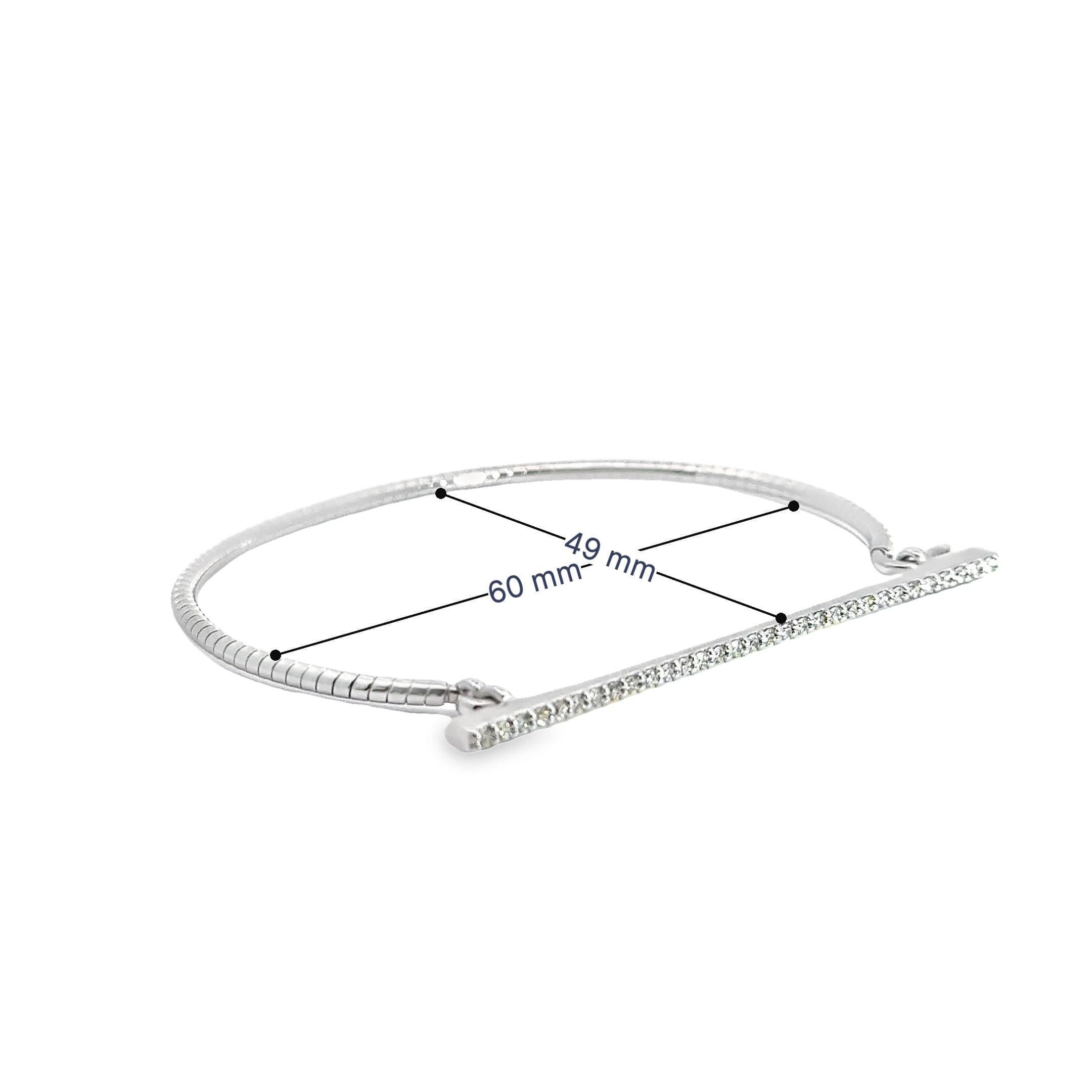Modern Skinny Diamond Bar Bangle with Hook in 18K White Gold For Sale