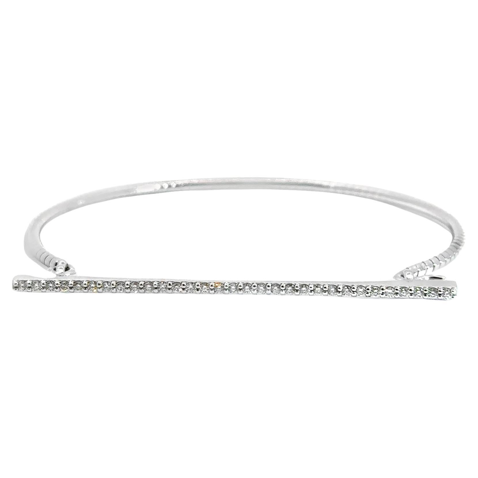 Skinny Diamond Bar Bangle with Hook in 18K White Gold For Sale