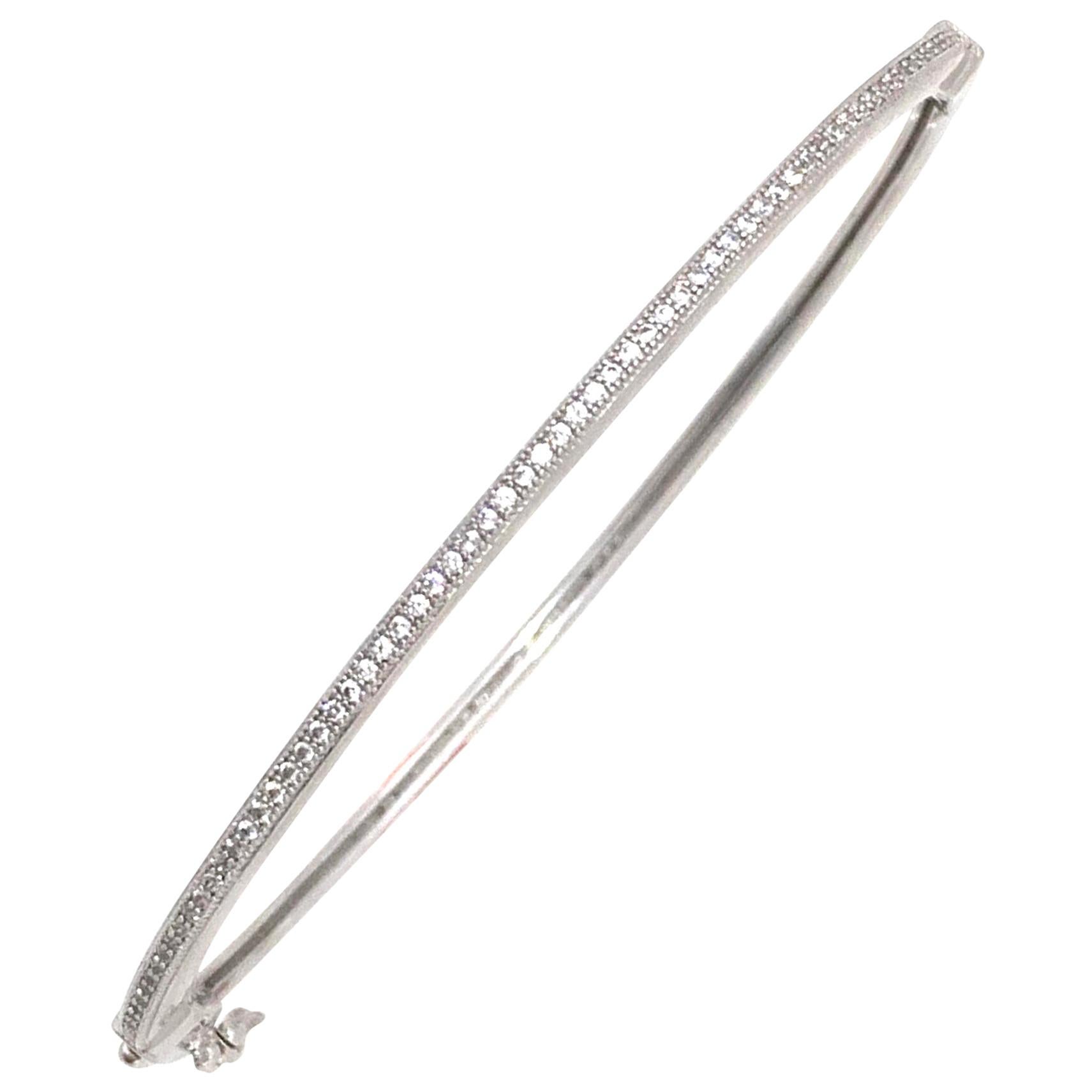 Skinny Micropave Simulated Diamond Sterling Silver Bangle Bracelet