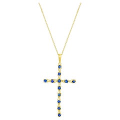 Halskette mit Skinny Saphirkreuz .50cttw 14k Gelbgold