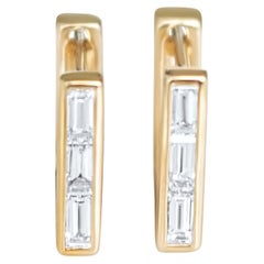 Skinny Square Huggie Earrings with Three Diamond Baguettes