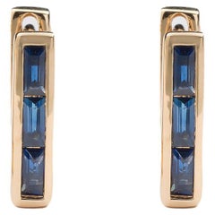 Skinny Square Huggie Earrings with Three Emerald Baguettes